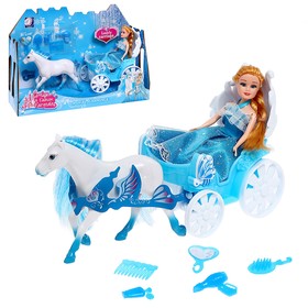 Карета для кукол «Волшебная карета», с куклой и лошадкой Ош
