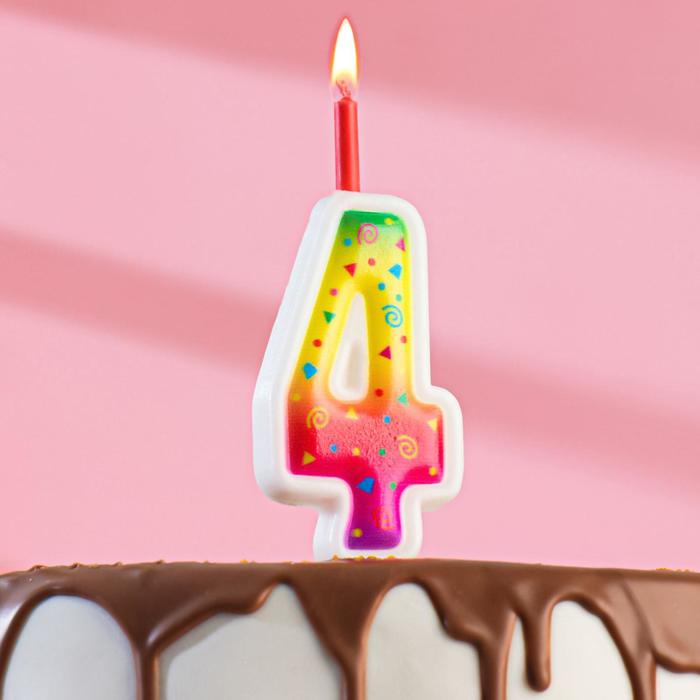 Свеча для торта Цветное пламя, 10 см, цифра 4 свеча для торта цветное пламя 12 3 см цифра 5 1 комплектов в 1 заказе