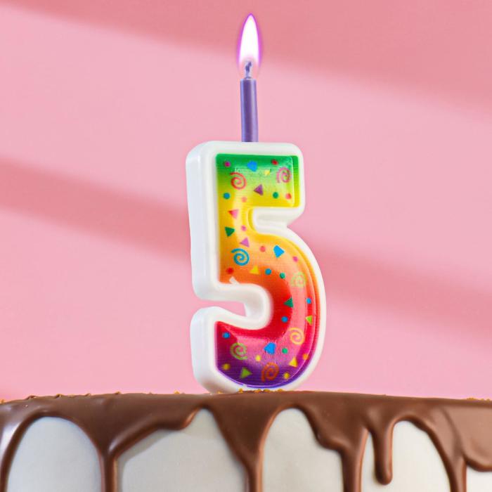 Свеча для торта Цветное пламя, 10 см, цифра 5, микс свечи для торта цветное пламя 5 шт