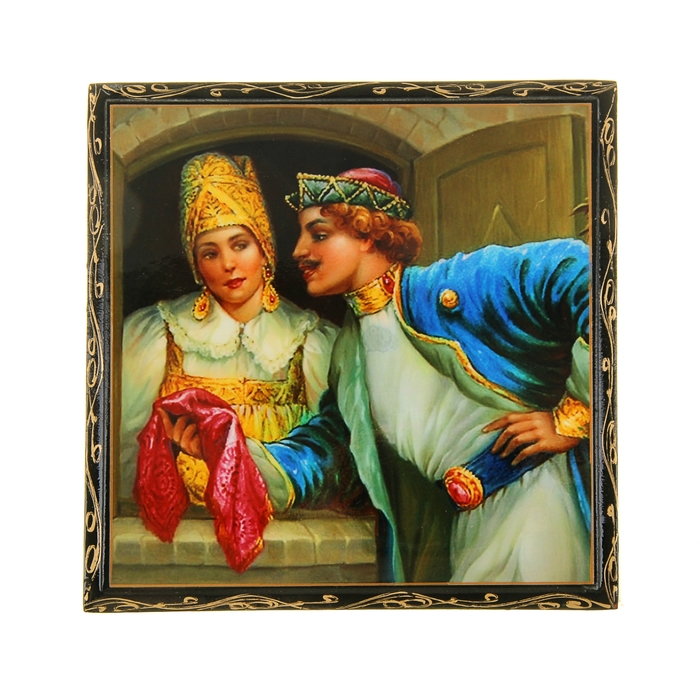 Шкатулка 16х16 см Деревня лаковая миниатюра микс дерево