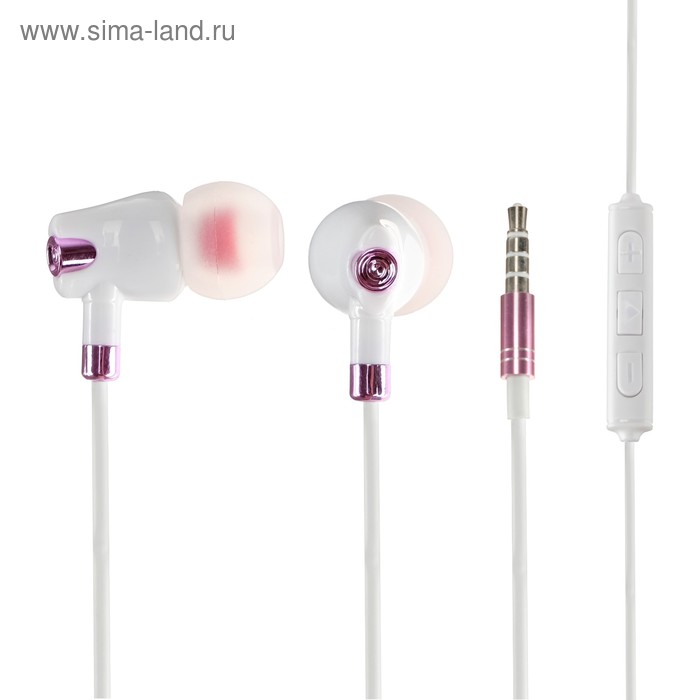 Наушники LuazON W-10, вакуумные, микрофон, бело-розовые