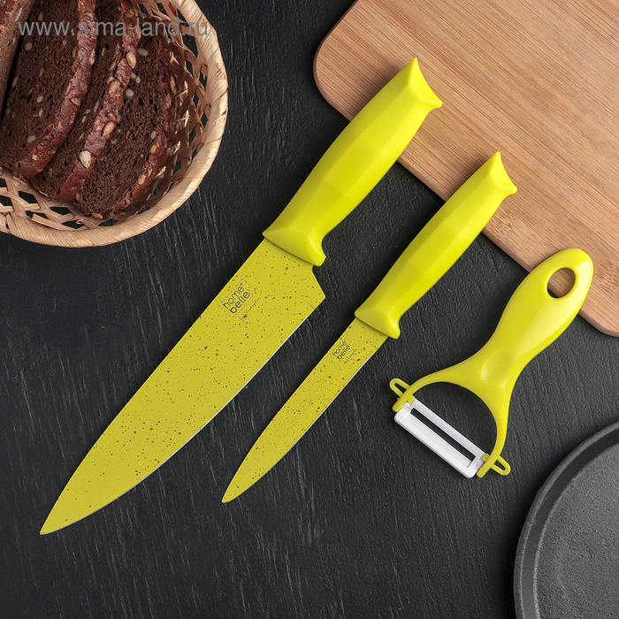 Набор ножей кухонных с антиналипающим покрытием Green, керамическая овощечистка, цвет зелёный