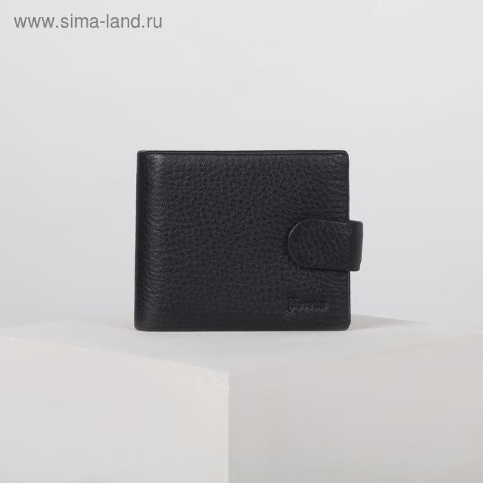 Кошельки Портмоне мужское, 3 отдела на клапане, цвет чёрный