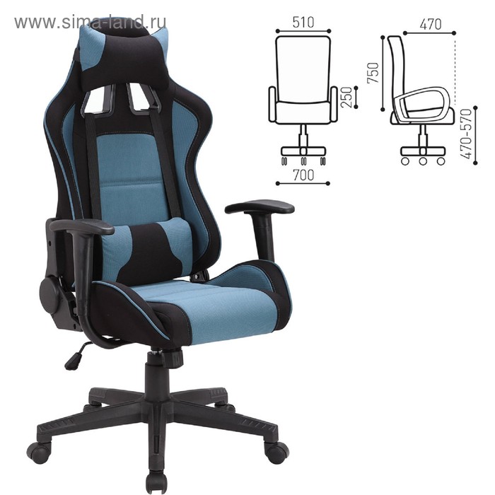 Кресло игровое BRABIX GT Racer GM-100, две подушки, ткань, черное/голубое кресло игровое бюрократ viking 4 aero blue две подушки черный синий искусст кожа ткань