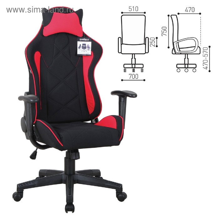 Кресло игровое BRABIX GT Racer GM-101, подушка, ткань, черное/красное кресло компьютерное brabix alpha gm 018 ткань экокожа черное белое 532640 gm 018 532640