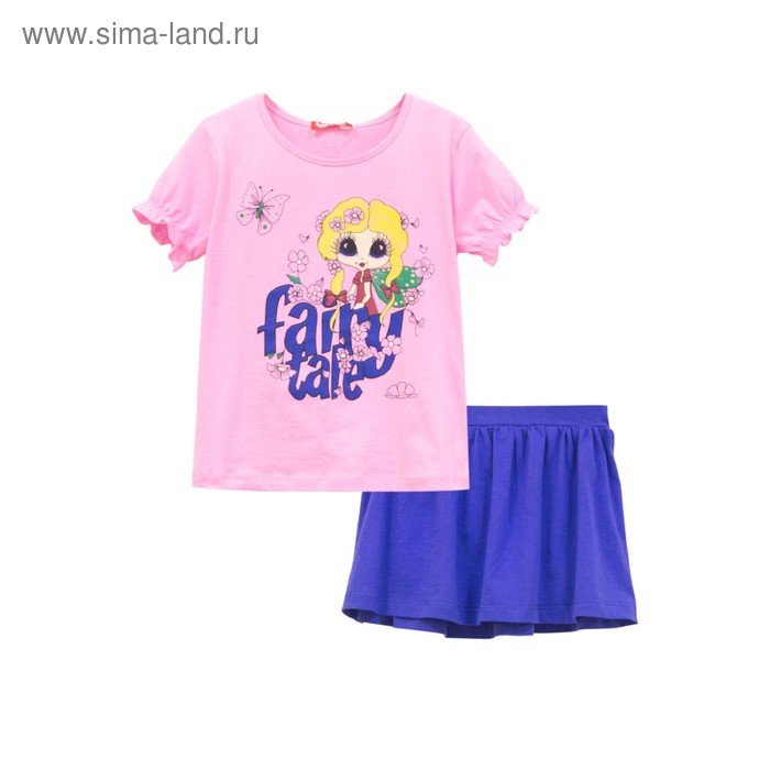 фото Комплект для девочки (футболка, юбка), рост 92, цвет розовый/черничный let's go