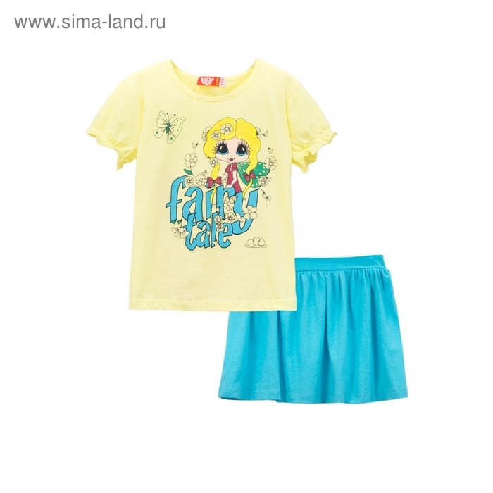 фото Комплект для девочки (футболка, юбка), рост 98, цвет светло-жёлтый/ярко-бирюзовый let's go