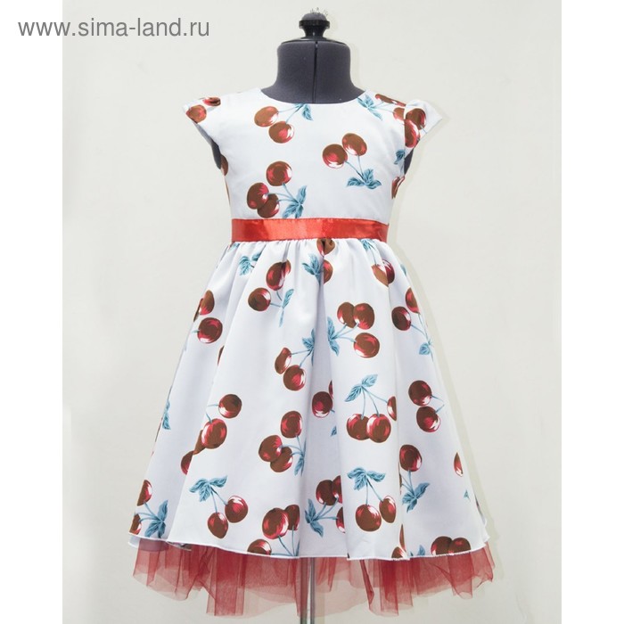 фото Платье для девочки, рост 116, цвет белый/красный вишенки let's go
