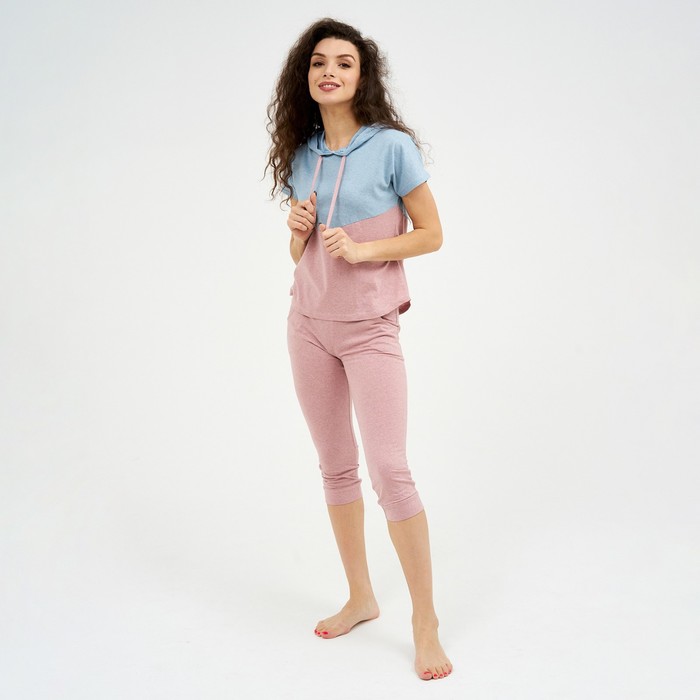 фото Комплект «восход» женский (футболка, брюки) цвет серый/розовый, размер 48 марис