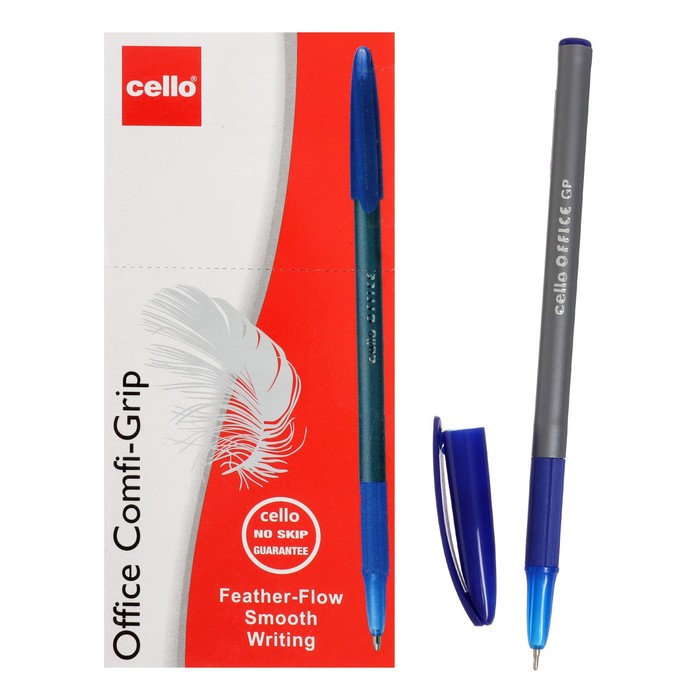Ручка шариковая Cello Office Grip, узел 1.0 мм, резиновый упор, чернила синие, корпус серый