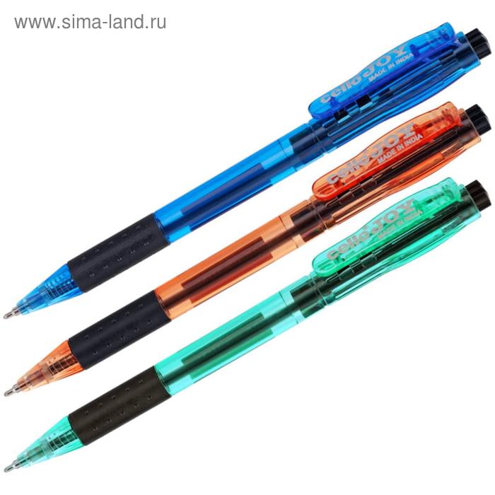 Ручка шариковая автоматическая Cello Joy Neon tinted, узел 0.7 мм, резиновый упор, чернила синие, корпус микс