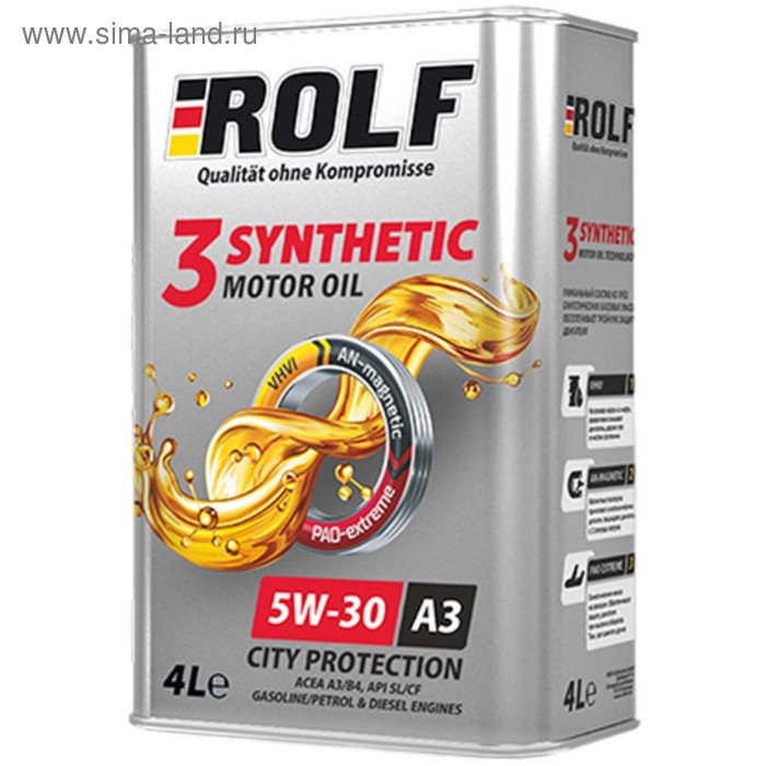 фото Масло моторное rolf 5w30, 3-synthetic, a3/b4, синтетическое, 4 л