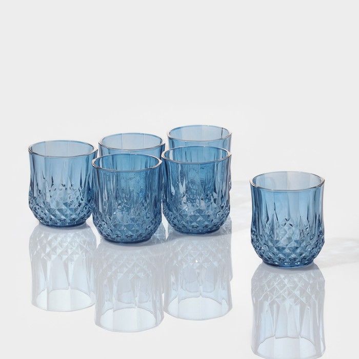 Набор стаканов стеклянных «Стич», 200 мл, 6 шт, цвет синий