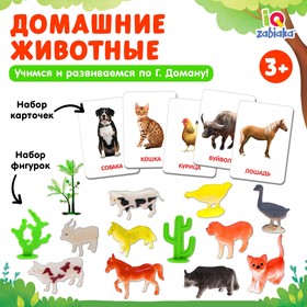 Развивающий набор фигурок для детей «Домашние животные» с карточками, по методике Домана Ош