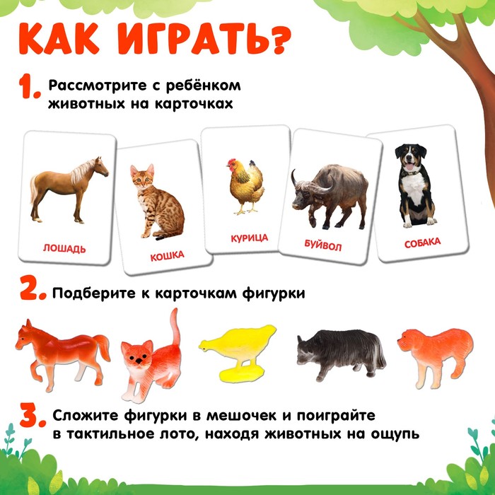 Развивающий набор фигурок для детей «Домашние животные» с карточками, по методике Домана