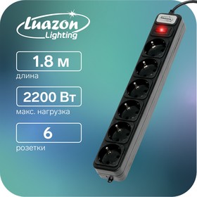 Сетевой фильтр Luazon Lighting, 6 розеток, 1.8 м, 2200 Вт, 3 х 0.75 мм2, 10 А, 220 В, черный Ош