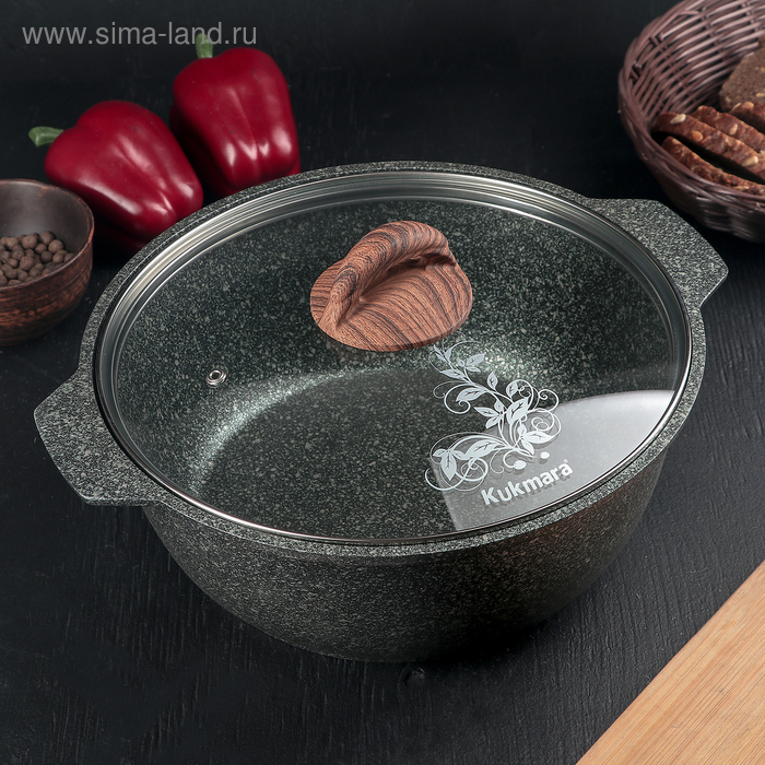  Кастрюля-жаровня Granit ultra, 4 л, со стеклянной крышкой, антипригарное покрытие, цвет зелёный