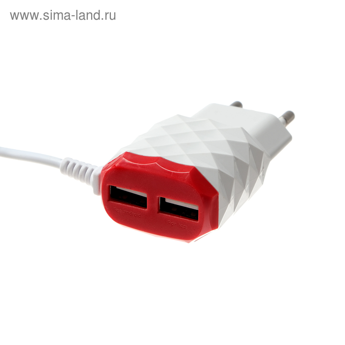 Сетевое зарядное устройство LuazON LCC-25, 2 USB, 1 А, кабель microUSB, красно-белое сетевое зарядное устройство luazon lcc 97 1 usb 2 1 а 10 вт кабель microusb белое