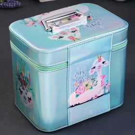 

Шкатулка кожзам для косметики "Малышка лама" перламутр 20,5х17х23,5 см