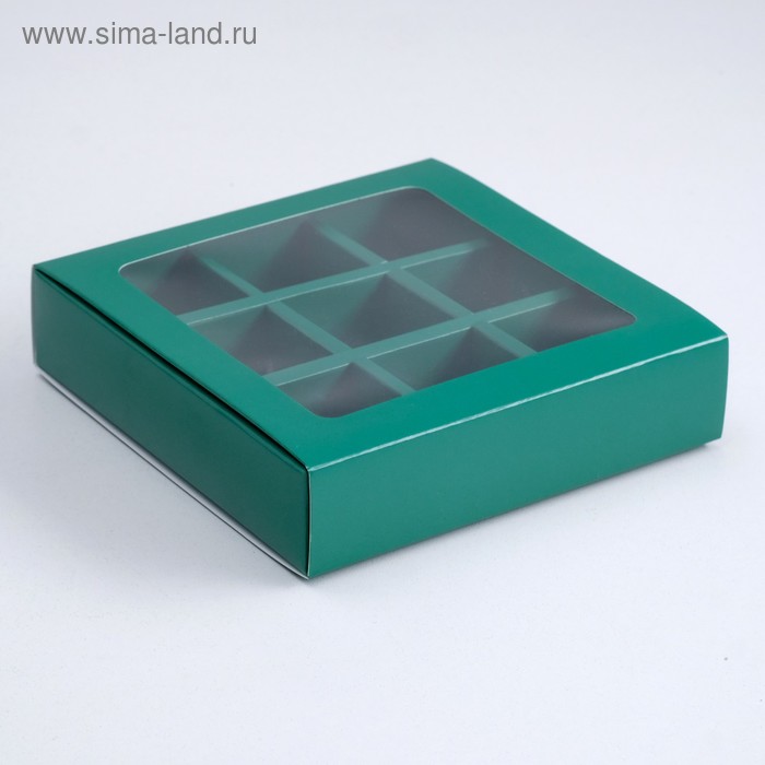 Коробка под 9 конфет с обечайкой, изумрудная, 14,5 х 14,5 х 3,5 см коробка под 9 конфет с обечайкой пресса с окном 14 5 х 14 5 х 3 5 см