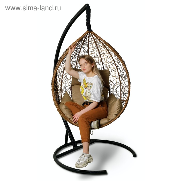 Подвесное кресло SEVILLA горячий шоколад, бежевая подушка, стойка подвесное кресло кокон sevilla белый без стойки бежевая подушка