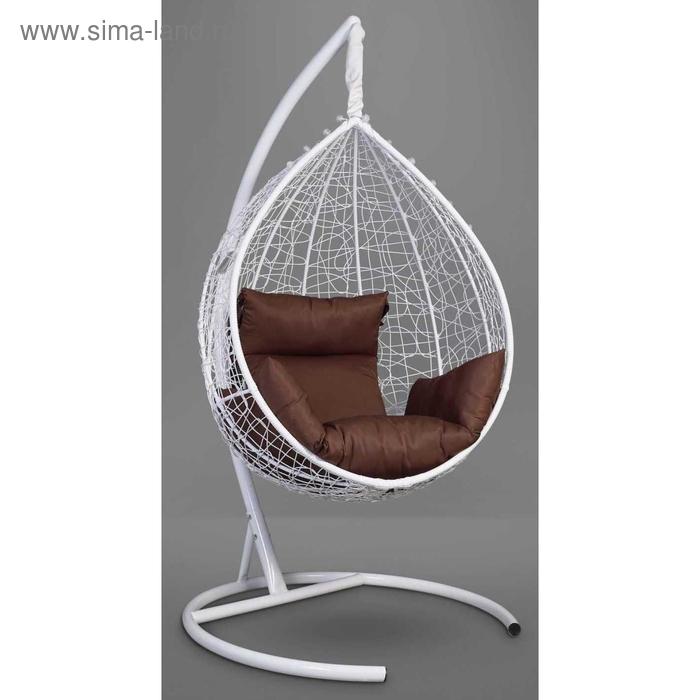 Подвесное кресло SEVILLA белое, коричневая подушка, стойка