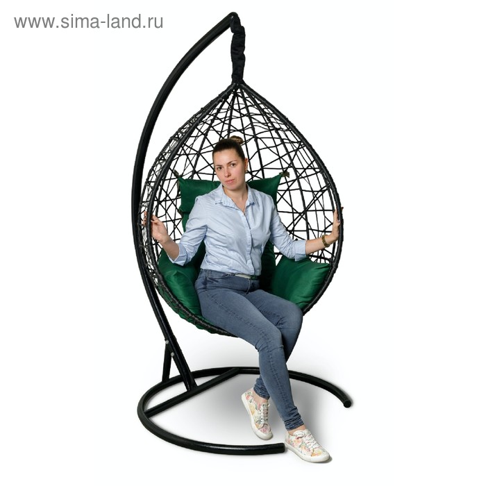Подвесное кресло Alicante черное, зеленая подушка, стойка кресло подвесное lunar coffee зеленая подушка стойка