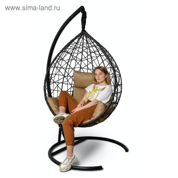 Подвесное кресло Alicante черное, бежевая подушка, стойка кресло подвесное lunar white подушка стойка