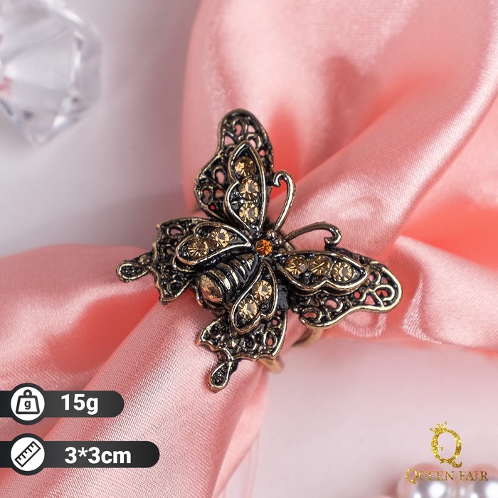 фото Кольцо для платка "бабочка", цвет коричневый в чернёном золоте queen fair