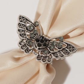 Кольцо для платка "Бабочка", цвет чёрно-серый в чернёном серебре