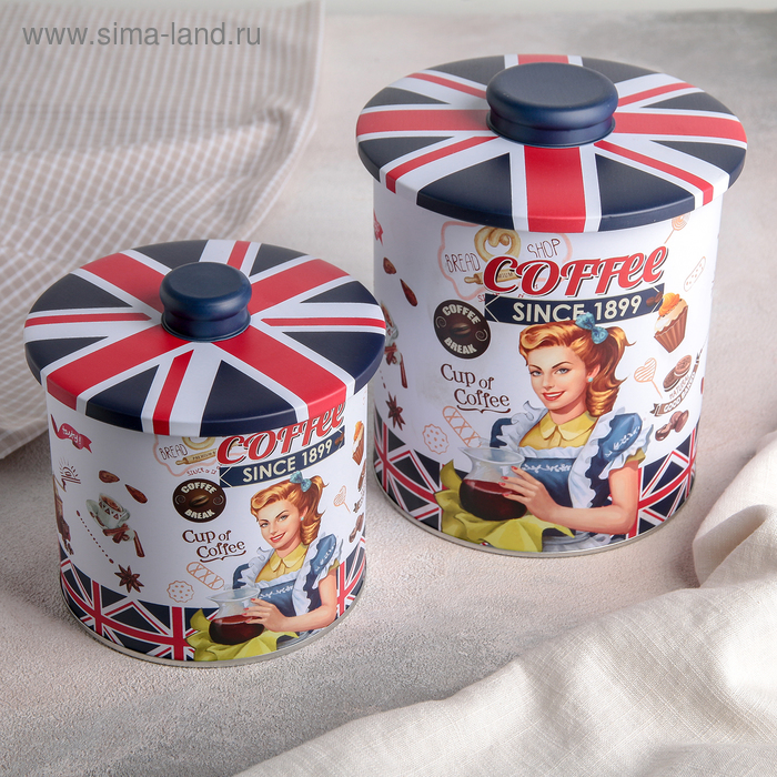 

Набор банок для сыпучих продуктов Coffee, круглые: 13×16 см, 13×12,5 см, 2 шт