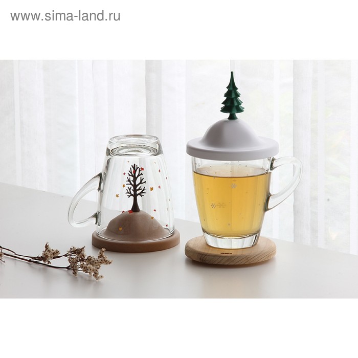 Чашка с крышкой Winter, 250 мл, белая с зелёным салфетка morbiflex casa белая с зелёным 36x50 см