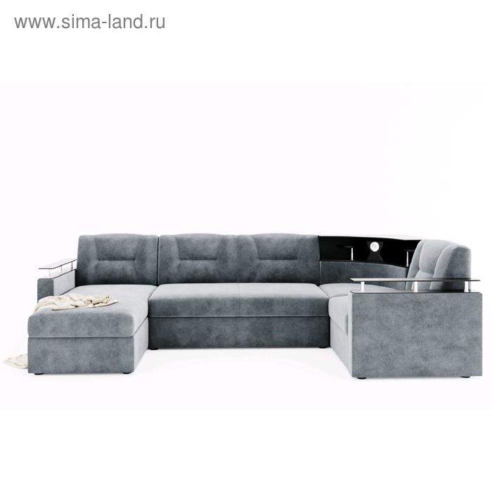 П-образный модульный диван «София 4», механизм дельфин, велюр, подсветка, цвет селфи 15