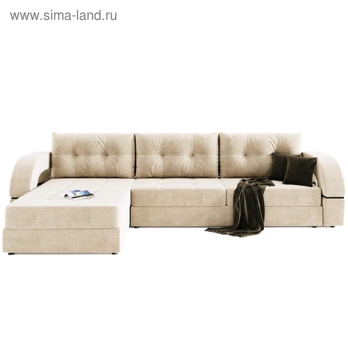 Угловой диван «Элита 3», угол левый, пантограф, велюр, цвет селфи 01, подушки селфи 03