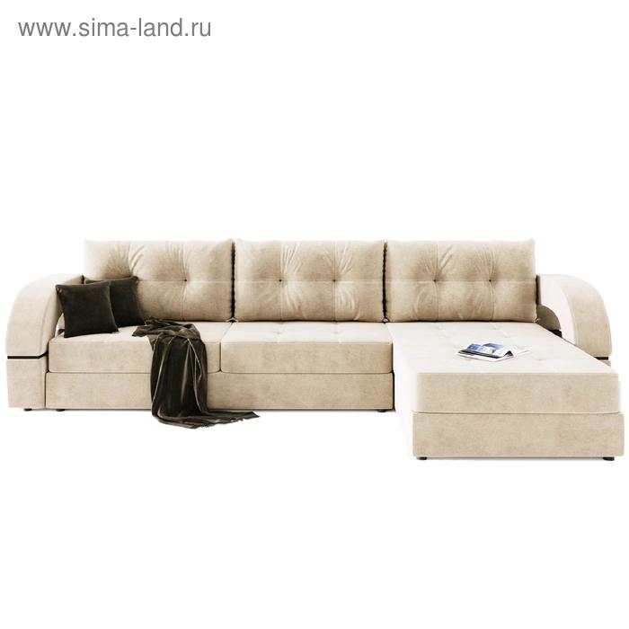 Угловой диван «Элита 3», угол правый, пантограф, велюр, цвет селфи 01, подушки селфи 03