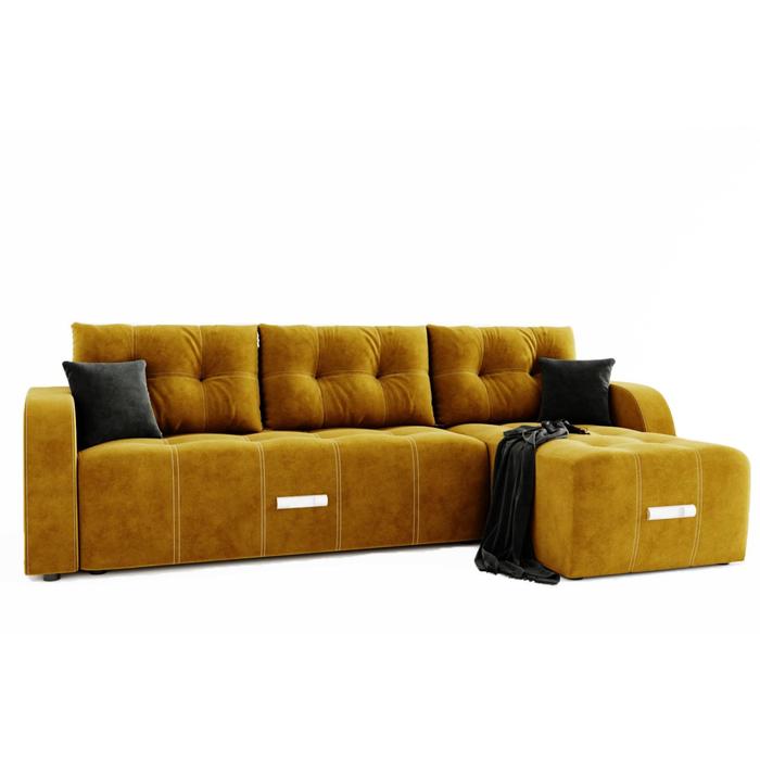 Угловой диван «Нью-Йорк 3», угол правый, пантограф, велюр, цвет селфи 08, подушки селфи 07