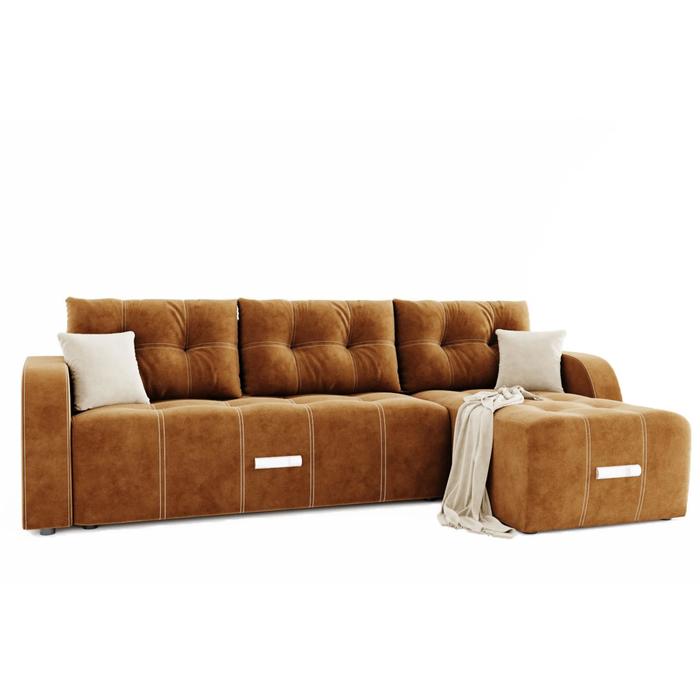 фото Угловой диван «нью-йорк», угол правый, пантограф, велюр, цвет селфи 10, подушки селфи 01 золотое руно