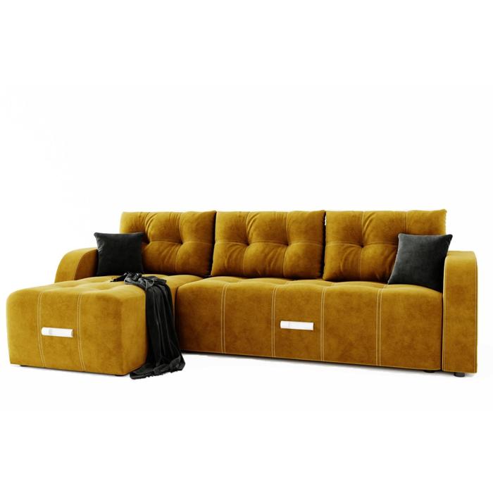 Угловой диван «Нью-Йорк 3», угол левый, пантограф, велюр, цвет селфи 08, подушки селфи 07