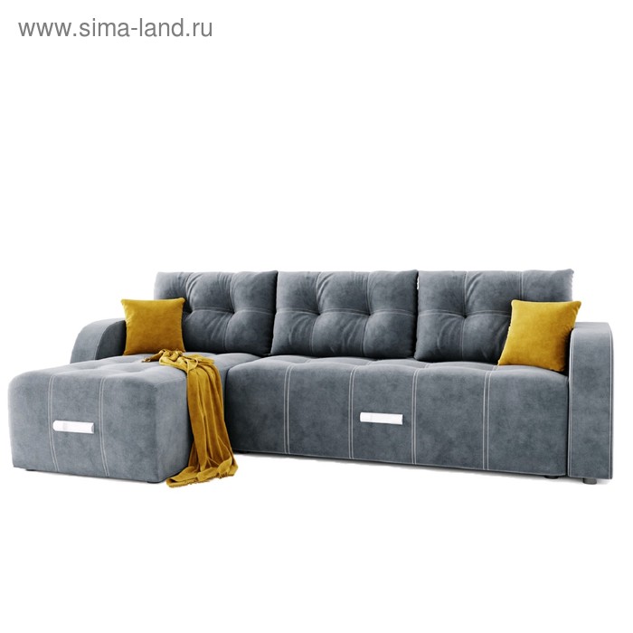 Угловой диван «Нью-Йорк 3», угол левый, пантограф, велюр, цвет селфи 15, подушки селфи 08