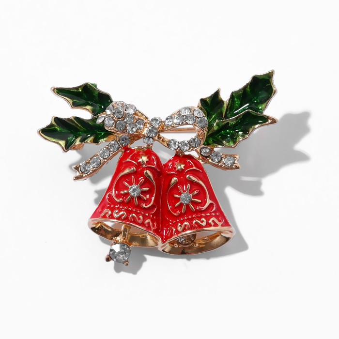 

Брошь новогодняя "Колокольчики" пара, цветная в золоте