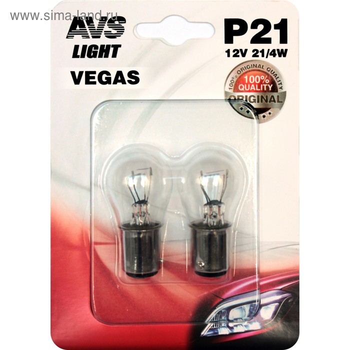 Лампа автомобильная AVS Vegas в блистере 12 В, P21W (BAU15S), набор 2 шт лампа 12v p21w 21w avs vegas