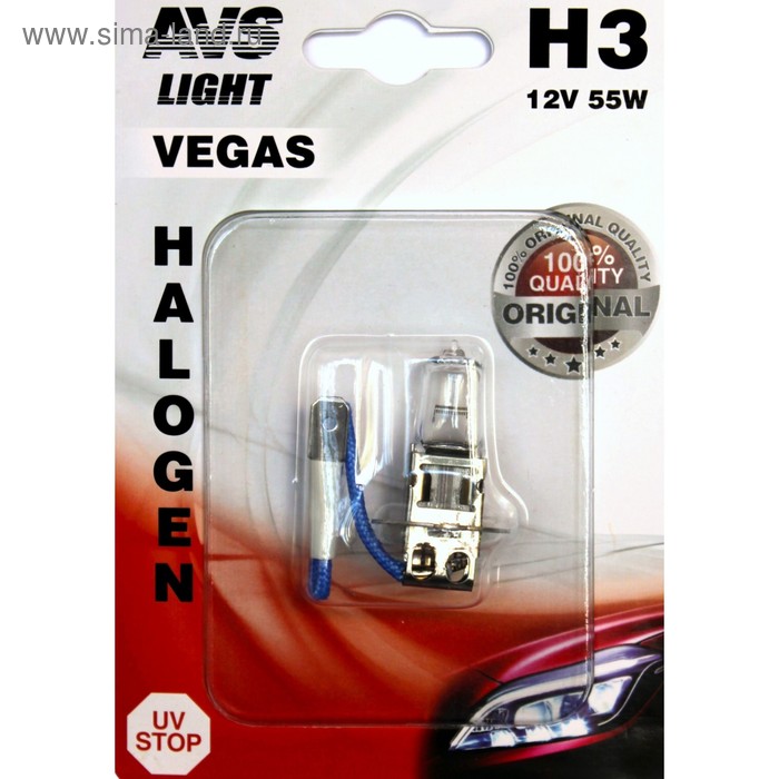 Лампа автомобильная AVS Vegas, в блистере, H3,12 В, 55 Вт лампа автомобильная avs vegas в блистере 12 в w21 5w w3x16q набор 2 шт