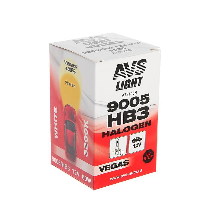 Лампа автомобильная AVS Vegas, HB3/9005,12 В, 60 Вт лампа автомобильная avs vegas h1 24 в 70 вт