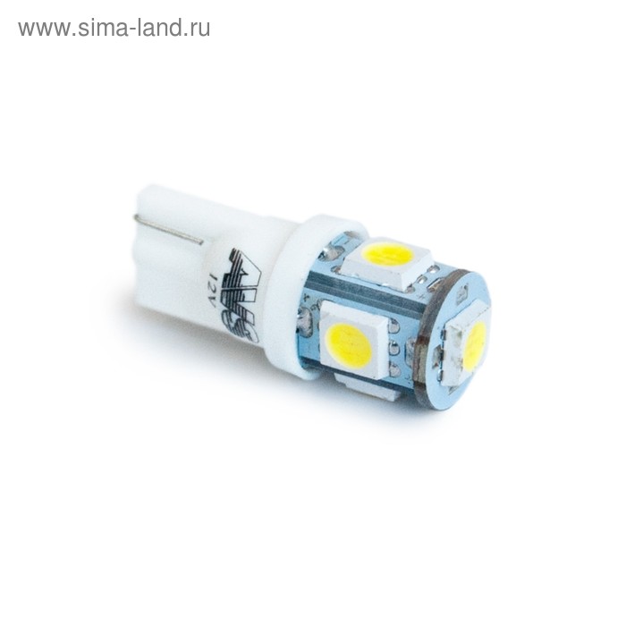 фото Лампа светодиодная avs a80605s, t10 t027 /белый/ (w2,1x9,5d) 5smd 5050 3 chip w5w, блистер, набор 2