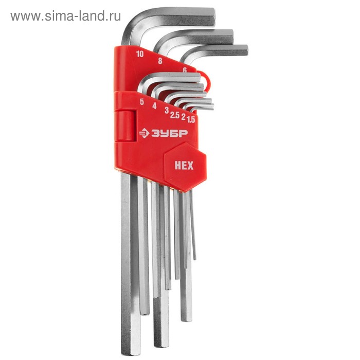 Набор имбусовых ключей ЗУБР 27460-2_z02, длинные, Cr-V, HEX 1.5-10 мм, 9 предметов