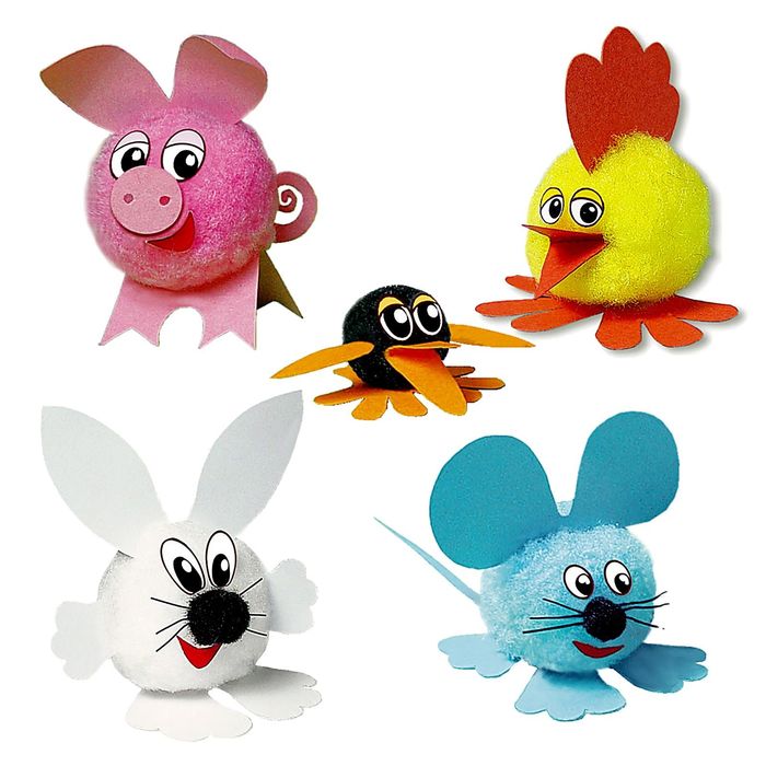 Набор "Помпончики": 5 фигурок из пряжи