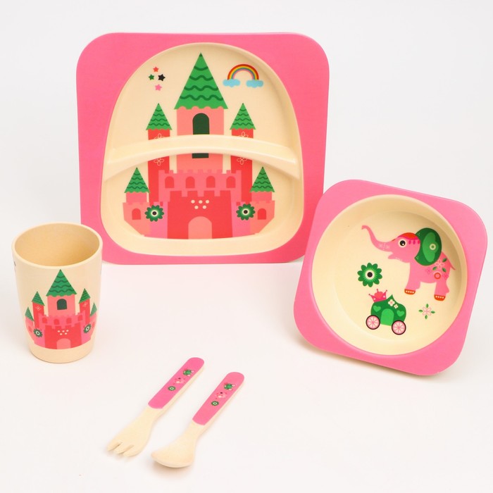 фото Набор детской бамбуковой посуды «бычок», тарелка, миска, стакан, приборы, 5 предметов крошка я