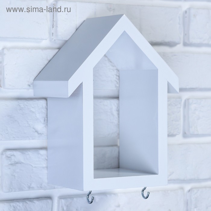 

Ключница-полка Домик малая, 2 крючка, белая, 23*17*10