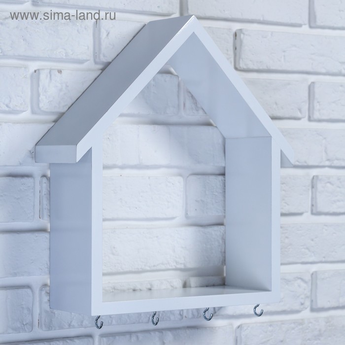 

Ключница-полка Домик большая, 4 крючка, белая 36*33*10
