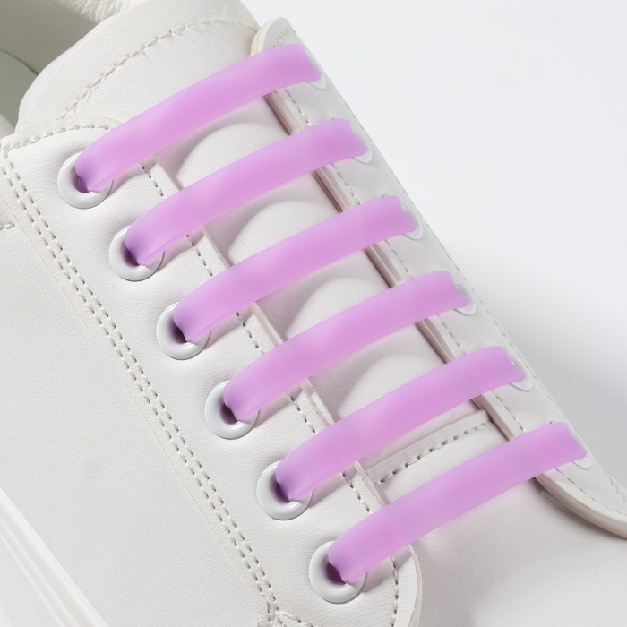 Набор шнурков для обуви, 6 шт, силиконовые, плоские, светящиеся в темноте, 13 мм, 9 см, цвет сиреневый